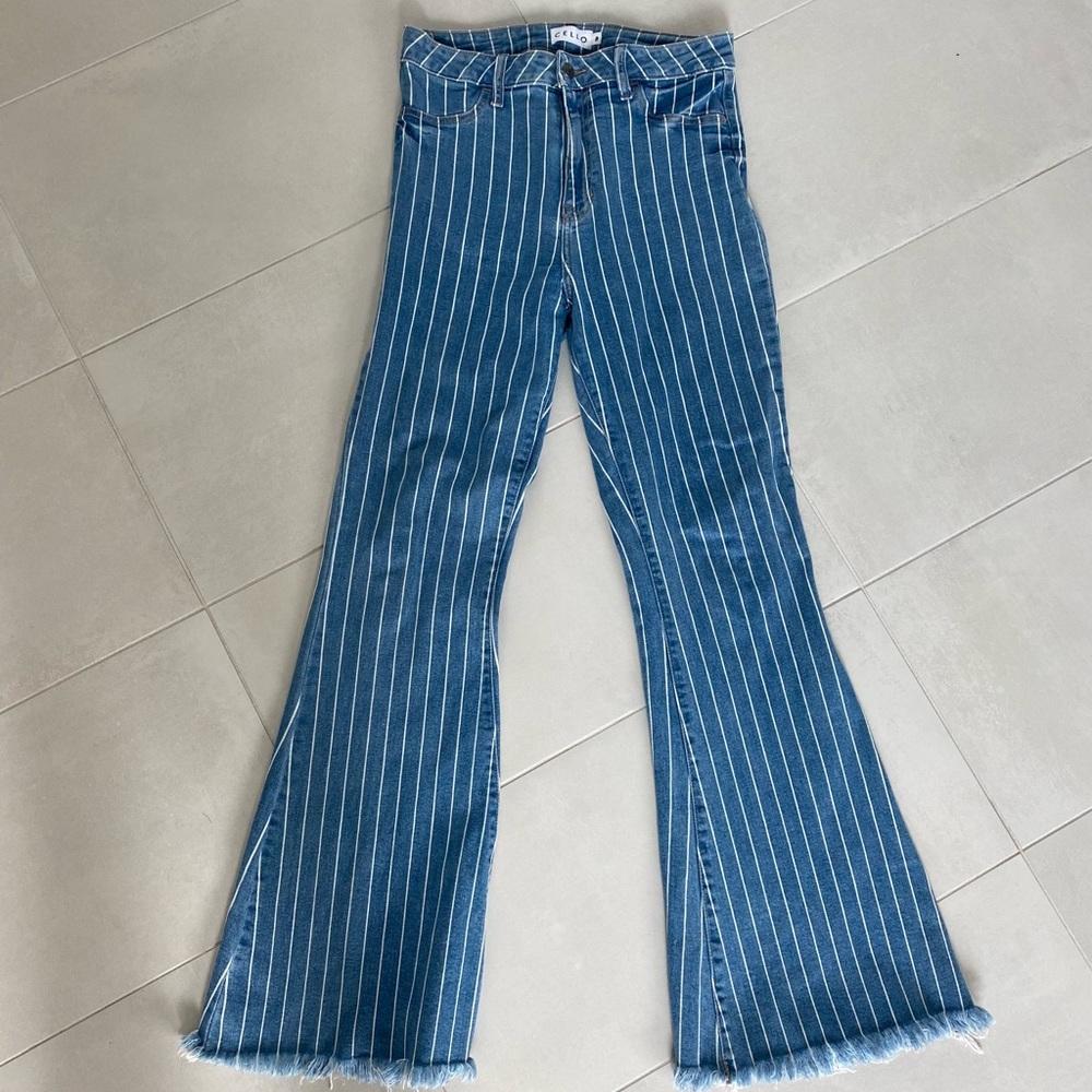 Striped denim Flares